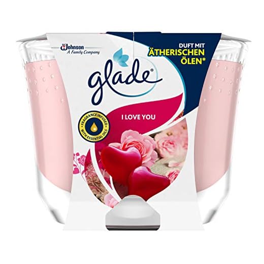 Glade Brise - Vela aromática de larga duración (en vaso de cristal, con texto"I Love You, hasta 39 horas de combustión, 1 unidad de 224 g)