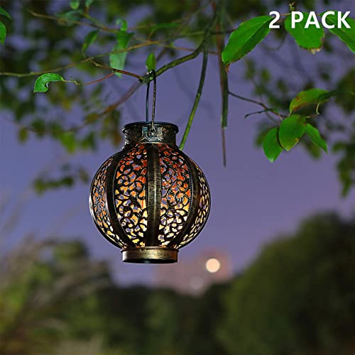 Maggift 2 Pack Hanging Solar Lights,Outdoor Ramadan Solar Lanterns Decorations,Waterproof Hanging Solar Light 6 Lumens,Brown #TOP4