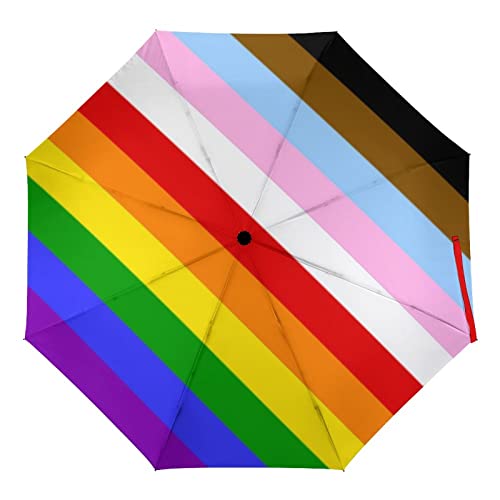 FunnyStar LGBT Rainbow Transgender Pride Flag Folding Umbrella Fashion 3 Folds Umbrellas Folds Parasol for Outdoor Travel Beach Automatic