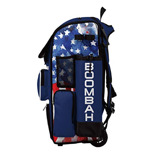 Boombah Superpack Hybrid Rolling Bat Bag - USA Watercolor Bat Pack Royal Blue/White/Red - Wheeled & Backpack Version