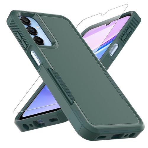 for Galaxy A15 5G Phone Case, [Military Grade Drop Tested] with HD Screen Protector, Dual Layer Protective Heavy Duty Cell Phone Cover Non-Slip Shockproof Case for Samsung Galaxy A15 5G (Dark Green)