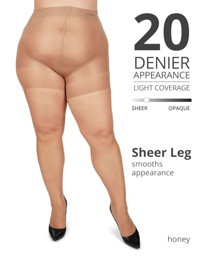 Image of MeMoi Plus Size Curvy Control Top Pantyhose for Women, Comfortable Silky Sheer Pantyhose, Lightweight Womens Stockings