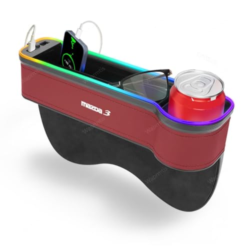 マツダ3 ファストバック 収納ボックス サイド収納ケース ソートポケット 車用サイド収納ボックスシートポケット マツダ3 BP系 mazda3 ファストバック 車内インテリアセット 七色 雰囲気ライト デュアルUSBポート スーパー急速充電器(レッド,運転