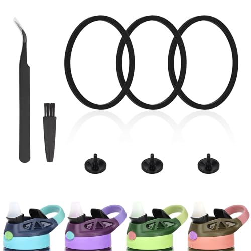PEUTIER 3uds Juntas de Repuesto para Contigo con 3 Válvulas de Silicona, Anillo de Sellado para Botella de Agua Repuesto de Tapa con Pinzas y Cepillo para Contigo Aubrey 414ml y 591ml