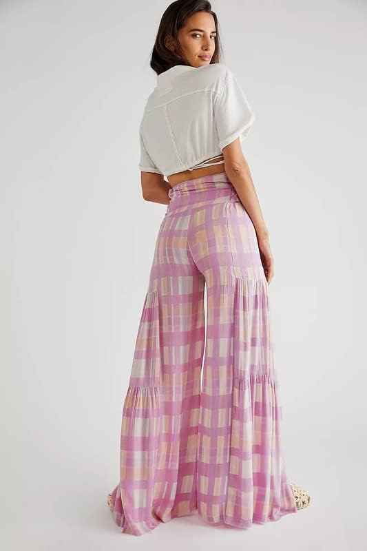 Lrady Women Wide Leg Palazzo Lounge Pants Printed Beach Summer Boho Tie-Waist Bell Bottoms Trousers - Image 2