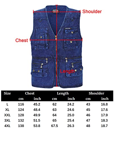 KTWOLEN Homme Classique Décontractée Extérieur Veste Denim Gilet de Travail Multi Poches en Jean Veste sans Manche Veste de Blouson - Image 8