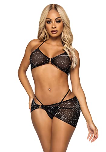 Leg Avenue Mesh bra top g-string & sarong, S (Noir)