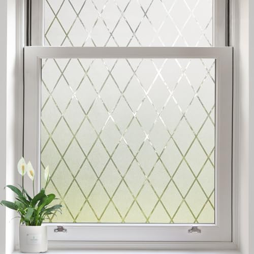 Window Privacy Film Frosted Glass Static Cling Lattice Decorative for Bathroom, UV Blocking Window Frosting Film for Home Front Door (17.5 x 78.7 in)