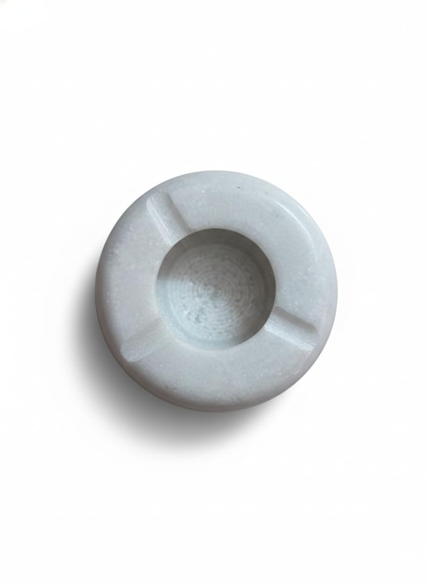 Handcrafted Round Marble Ashtray, Heavy Duty Stone Cigarette Holder for Home and Office-image-14