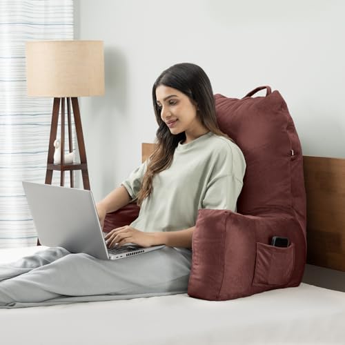 Image of Wakefit Backrest Reading Pillow for Bed | Reading Pillow with Support Arms | Comfortable Back Support for Reading /Working /Watching TV | Machine Washable Cover | Choco Brown
