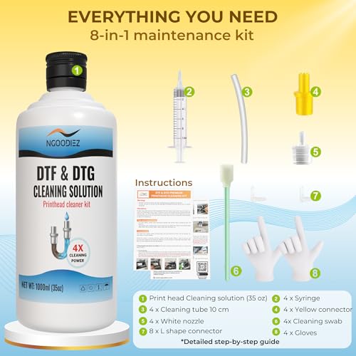 Kit de limpeza de cabeçote de impressão DTF Solução de limpeza de bocal de impressora DTG Limpeza de