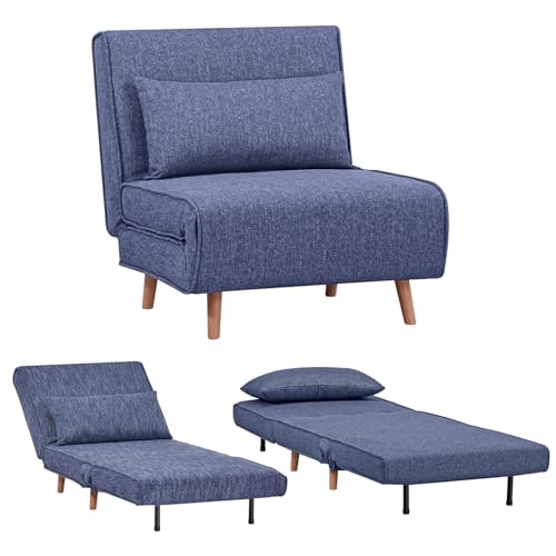 EVERGREENWEB Poltrona Letto Singolo con Cuscino Imbottito INCLUSO, Tessuto Blu,