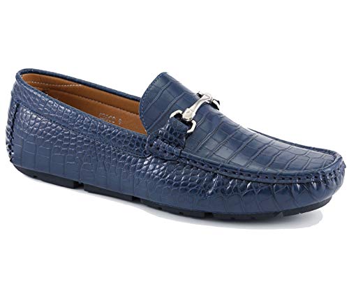 Amali Titus, Driving Moccasin For Men - Mens Slip On Casual Shoes - Crocodile Deisgn Mens Slip On Loafers – Croco Dress Shoes Men's Slippers With Metal Buckle, Driving Shoes For Men - Navy 12 #TOP13