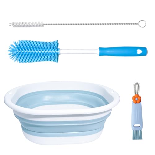 Image of 3 Pack Water Bottle Cleaning Kit with Collapsible Bottle Washing Basin for Baby Stanley Cup, Hydroflask, Owala,Coffee Cup,Tumbler Mug and More Cup,Travel Cup Cleaning Set for Bottle Deep Cleaning