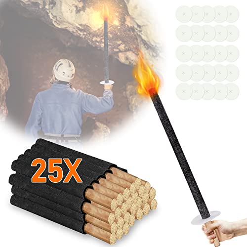 Ansobea Lot de 25 torches en cire, 42 cm, durée de combustion de 45 minutes, avec protection des mains, pour l'extérieur, feu de camp, extérieur