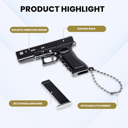 Image of Glock Metal Keychain 1:3 Miniature Model | Functional Slide & Removable Magazine | Working Trigger | Key Chain | Durable Metal Build | Collectible Model | Gift Item | (Black)
