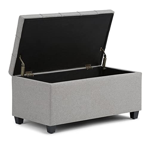 SIMPLIHOME Sienna Storage Ottoman Bench - 33 inch Wide Upholstered Linen Look Fabric Rectangle Storage Ottoman Bench in Fawn Brown, Transitional Tufted Ottoman for Living Room with Lift Top by SIMPLIHOME - Image 3