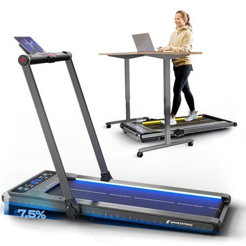 Sportstech sWalk Plus Laufband für Zuhause und Schreibtisch, Gehen bis 6 km/h & Joggen bis 12 km/h, Walking Pad mit Steigung, LED, Home Office, klappbar, App Funktion, 130 kg belastbar, Tabletholder