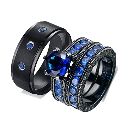 Bague acier inoxydable et zircones bleues durable par KnSam
