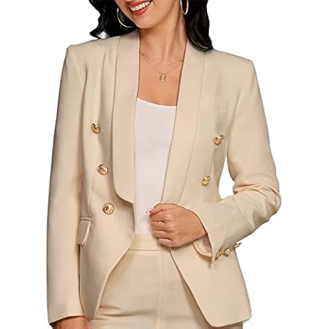 JASAMBAC Women's Casual Blazers Double Breasted Open Front Lapel Collar Work Office Suit Jacket Blazer Apricot XL Cover