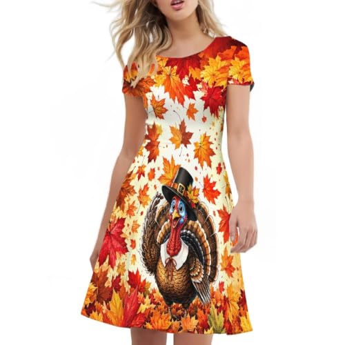Image of Forchrinse Summer Dresses for Women Crew Neck Short Sleeve Midi Dress Casual Beach Vacation Sundress