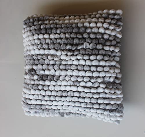 Image of Monstera Hut Boho POM POM Ash Gray Cushion Cover Pack of 1, (Cushion Cover 16x16inch) (40.6 x 40.6 cm)
