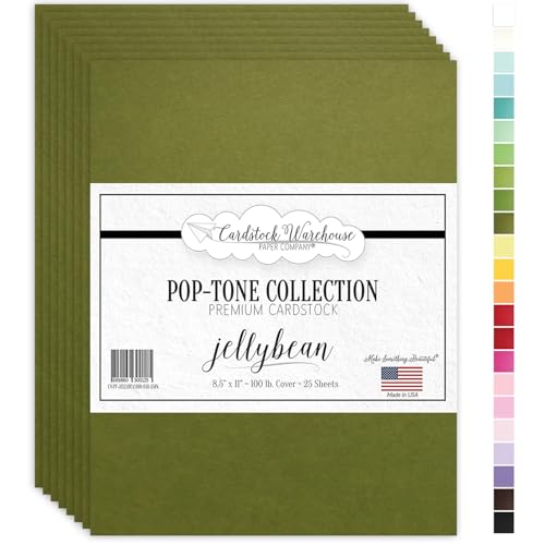 Cardstock Warehouse Pop-Tone Jellybean Green Cardstock Paper – 25 Sheets, 8.5 x 11" - 100 lb / 270 GSM Premium Green Card Stock for Die-cutting, Crafts, Printing, Card Making and DIY Projects