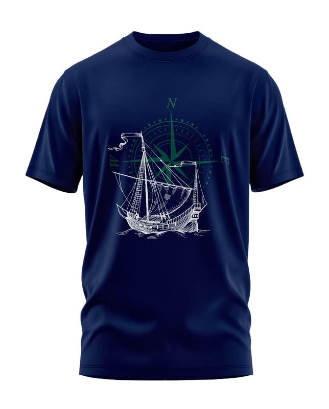 Aero ArmourKyrenia Ship Printed Cotton T-Shirt | Half Sleeve Round Neck Tshirt