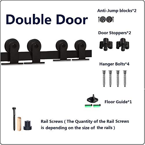 Image of CCJH 8.2FT Sliding Barn Door Hardware Kit, Heavy Duty, Smoothly and Silently, Easy to Install, Fit 24.6 inch Width Double Door Panel, T-Shaped Style Black