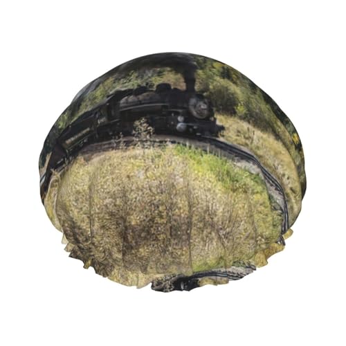 Locomotiva a vapore treno multi-scena e multiuso doccia spa doppio strato impermeabile cuffia doccia e cuffia da cucina, adatta per adulti, bambini, uomini e donne.