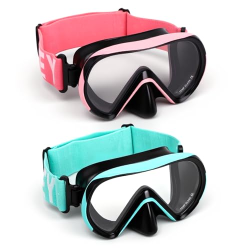 Diving Masks for Kids (2 Pcs), Goggles with Nose Cover, Elastic Strap, Tempered Glass, 180&deg; Clear...