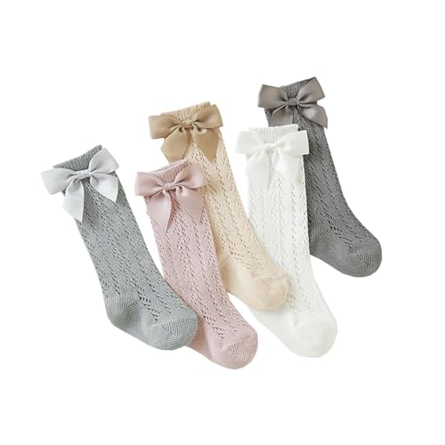 Kids Girls Knee High Socks Cute Bow Mesh Long Stockings Breathable Tube Princess Dress Socks