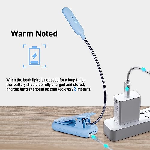 Image of VAVOFO Rechargeable Book Light for Reading in Bed Kids, 7 LED Reading Light with 9-Level Warm Cool White Daylight, Eye Care Lamp with Power Indicator for Bookworms (Light Blue)
