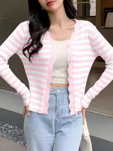 Image of Womens Cropped Cardigan Knit Shrugs for Dresses Tops V Neck Button Down Cardigans Sweaters