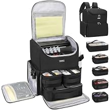Relavel Tattoo Travel Case, Large Tattoo Bag Backpack with 5 Clear Bags for Tattoo Stencil Printer, Equipment and Supplies Travel Carring Case with Adjustable Dividers & Easy to Clean Lining, Black