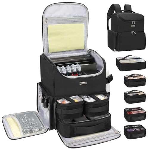 Relavel Tattoo Travel Case, Large Tattoo Bag Backpack with 5 Clear Bags for Tattoo Stencil Printer, Equipment and Supplies Travel Carring Case with Adjustable Dividers & Easy to Clean Lining, Black