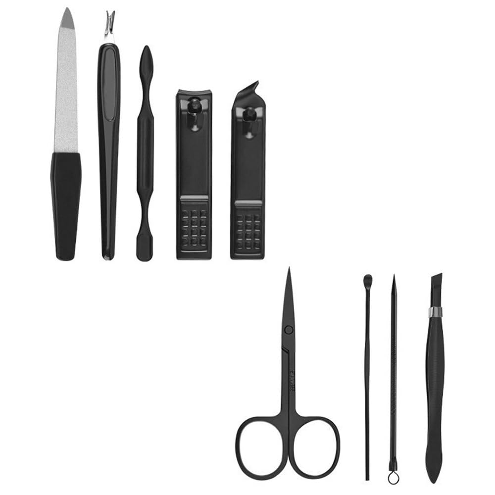 Nagelknipser-Set, Herren-Accessoires, Körperpflege-Set, 9-teilig, Edelstahl-Schere, Pinzette, Ohrstöpsel, multifunktionales Werkzeugset für die tägliche Hand- und Fußpflege