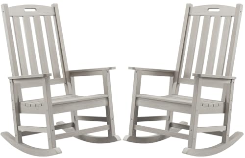Image of Psilvam Outdoor Rocking Chairs Set of 2, Oversized Porch Rocker (Gray)