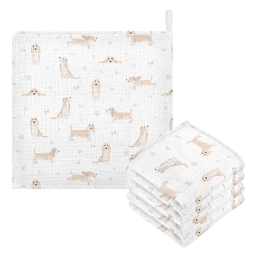 Image of vvfelixl Baby Cotton Washcloths Basset Hound Dog Infants Bath Towel for Unisex Face Towels for Newborn, Natural Baby Wipes Delicate Skin, 11.8 X 11.8 inch, one sizex5