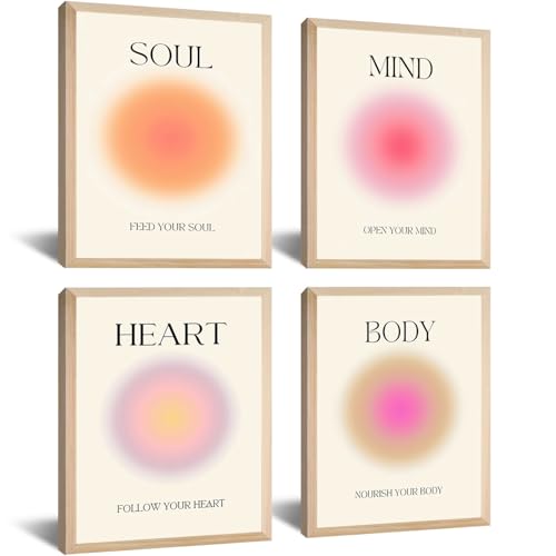 Image of Framed 4 colorful abstract halo posters angel number positive energy inspirational language inspirational wall art bedroom girls room pink decoration living room bedroom apartment hotel The Modern Concise Style dormitory 12x16inchX4
