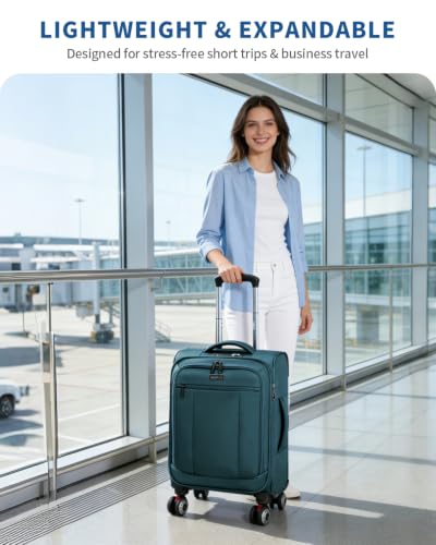 ECOHUB Bagage à main approuvé par les compagnies aériennes, valise à main souple de 21 pouces de hauteur avec roulettes à ressort absorbant les chocs, bagage de voyage léger avec serrure TSA, convient aux sacs à main de 22x14x9 – Image 2