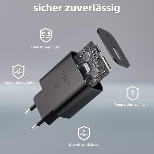 Lot de 2 Chargeur pour Samsung Charge Rapide, 25W 2 Port Prise USB C&USB A Adaptateur Secteur pour Galaxy S25 S24 S23 S22 S21 S20 Ultra Plus FE S10, A56 A55 A54 A36 A35 A16 A15 avec Câble USB-C 2M – vue 4