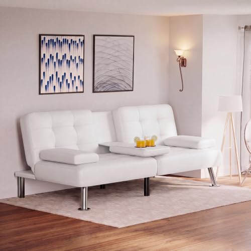 Image of Flamaker Futon Sofa Bed, Modern Faux Leather Convertible Folding Futon Set