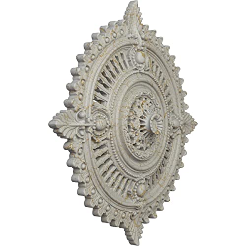 Image of Ekena Millwork CM29HYPCC 29 1 /8 inchOD X 1 1 /4 inchID X 4 inchP Haylynn Ceiling Medallion Fits Canopies Up To 1 1 /4 inch, Cream Crackle