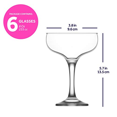 Lav Coupe Cocktail Glasses Sets - Champagne Coupe Glasses With Colored And Cleared Rims 8 Oz Set Of 6- Manhattan & Martini Glasses For Cocktails, Mothers Day Gifts - Made In Europe #TOP4