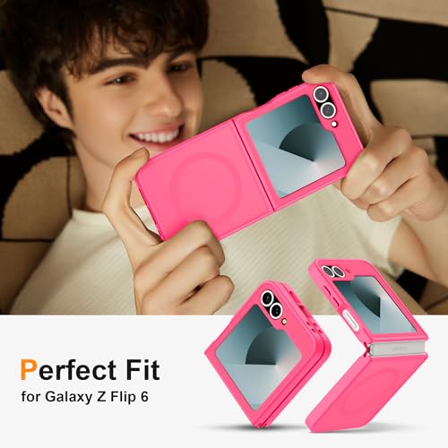 Image of ORETECH Magnetic for Samsung Galaxy Z Flip 7 FE Case Galaxy Z Flip 6, with [2 x Screen Protector] Translucent Back Non-Slip Shockproof Bumper Case for Galaxy Z Flip 7FE / 6 - Hot Pink | 2 Pack Screen Protector, Translucent Back Non-Slip Hard PC Shockproof Cover