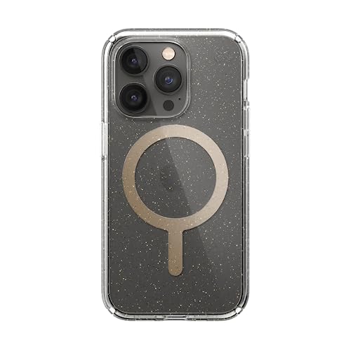 Image of Speck Clear iPhone 14 Pro Case - Drop Protection, Scratch Resistant, Dual Layer Slim Phone Case for 6.1 Inch iPhones 14 Pro - Built for MagSafe - Anti-Yellowing - Presidio Perfect - Clear /Gold Glitter
