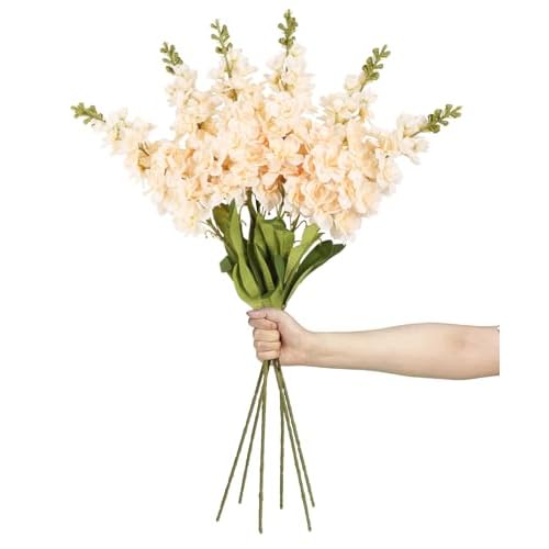IPOPU 6PCS Delphinium Artificial Flowers 33.46in Hyacinth Artificial Flowers Snapdragon Artificial Flowers Antirrhinum Flowers Silk Flowers for Tall Vase for Wedding Home Decor(Champagne)