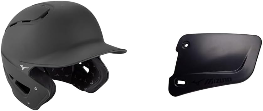 Bundle of Mizuno B6 Baseball Batting Helmet - Solid Color | Charcoal | Mens | Large/Extra Large (LXL) + Mizuno Batters Face Protector, Black, Left Hand Batter
