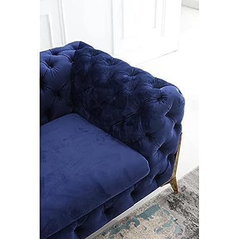 Image of A to Z Furniture Modern Classic Fabric & Valvet Tufted Chesterfield Sofa Living Room and Office (3+1= 4 Seater Sofa Set with Footrest Blue)